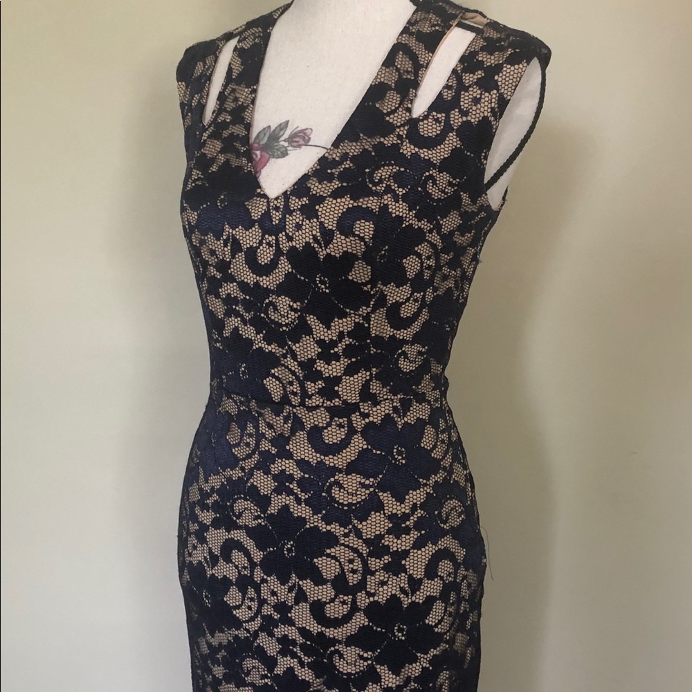 Lace overlay mid length dress